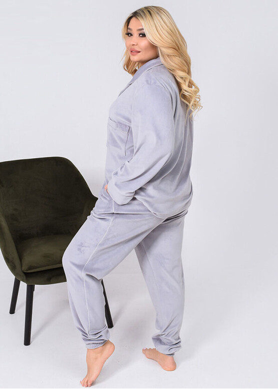 67005 Жіноча велюрова піжама великого розміру Style Сірий