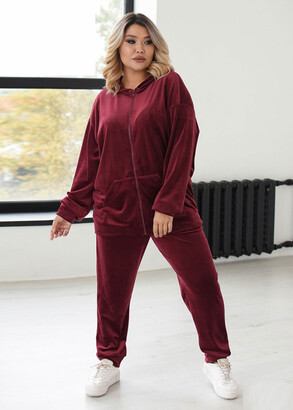 Женский велюровый костюм больших размеров Style 70913 Бордо