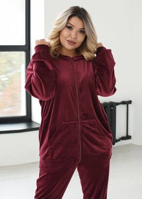 Женский велюровый костюм больших размеров Style 70913 Бордо