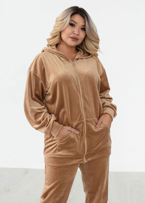 Женский велюровый костюм больших размеров Style 70949 Бежевый