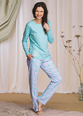 422 Женская байковая пижама: лонгслив и длинные штаны Key Цветной