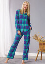 440 Женская байковая пижама: рубашка и длинные штаны Key Синий с зеленым