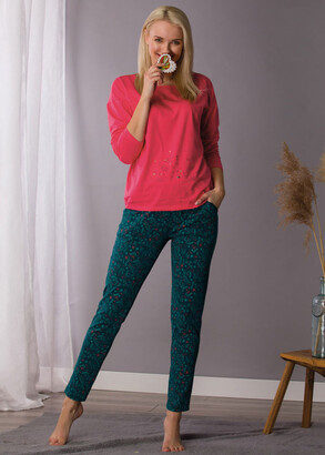 708 Женская байковая пижама: лонгслив и штаны Key Цветной