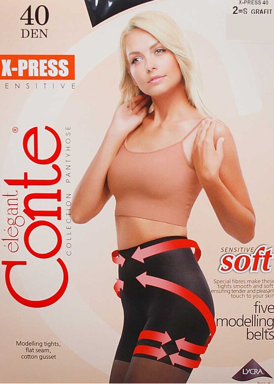 40 Корректирующие колготы с эффектом push-up Conte X-Press 40 Den Графит