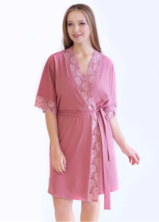 08-003 Короткий бавовняний халат Marsana Пурпурно-рожевий