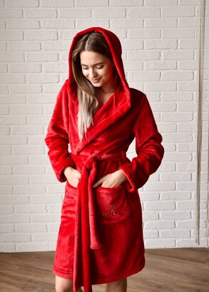 08-005 Женский халат большого размера из велсофта с карманами Marsana Красный чили