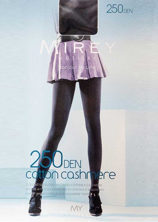 0250 Женские колготки большого размера из хлопка и кашемира Mirey Cotone Cashmere Nero 250 Den Черный