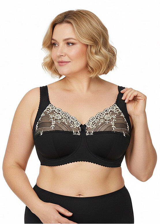 127400 Бюстгальтер без косточек и широкими бретелями Nana Черный с вышивкой