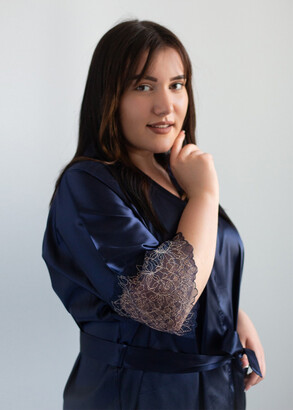 F50117 Жіночий шовковий халат великого розміру Nana Home Синій