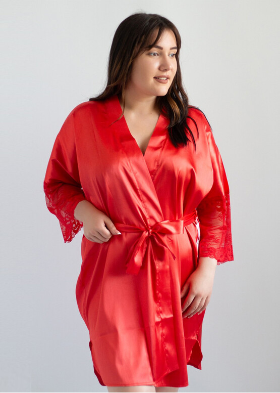 F50117 Жіночий шовковий халат великого розміру Nana Home Червоний