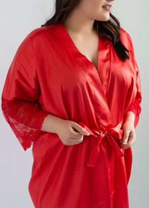 F50117 Жіночий шовковий халат великого розміру Nana Home Червоний