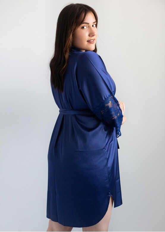 F50118 Жіночий шовковий халат великого розміру Nana Home Синій