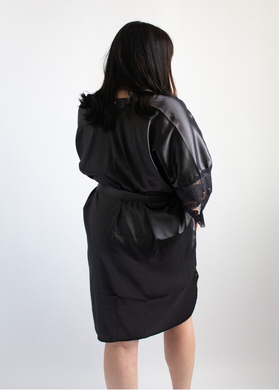 F50117 Женский шелковый халат большого размера Nana Home Черный