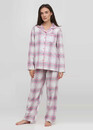 04-001 Женская байковая пижама: рубашка и длинные штаны Naviale Розовая клетка
