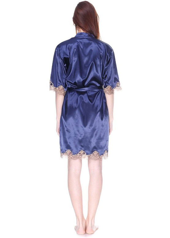 1041 Жіночий атласний халат великого розміру Serenade Синій