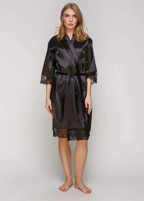 1401 Жіночий атласний халат великого розміру Serenade Чорний