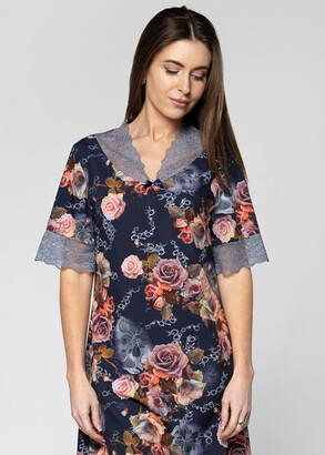 2229 Женская ночная сорочка из шелка Shato Синий с цветами