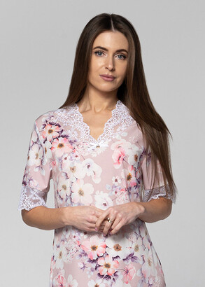 2229 Женская ночная сорочка из шелка Shato Розовые цветы