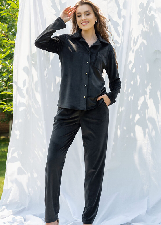 2324 Велюровий костюм (блузон і штани) Shato Чорний