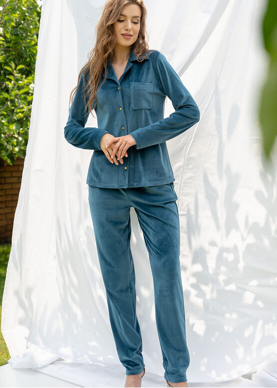 2324 Велюровий костюм (блузон і штани) Shato Бірюзовий